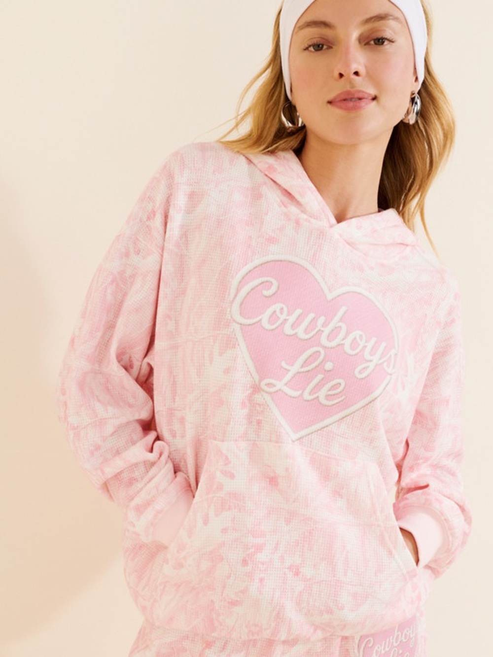 Boys Lie x Nuuly Not My First Rodeo COWBOYS LIE pink Waffle knit Hoodie EUC